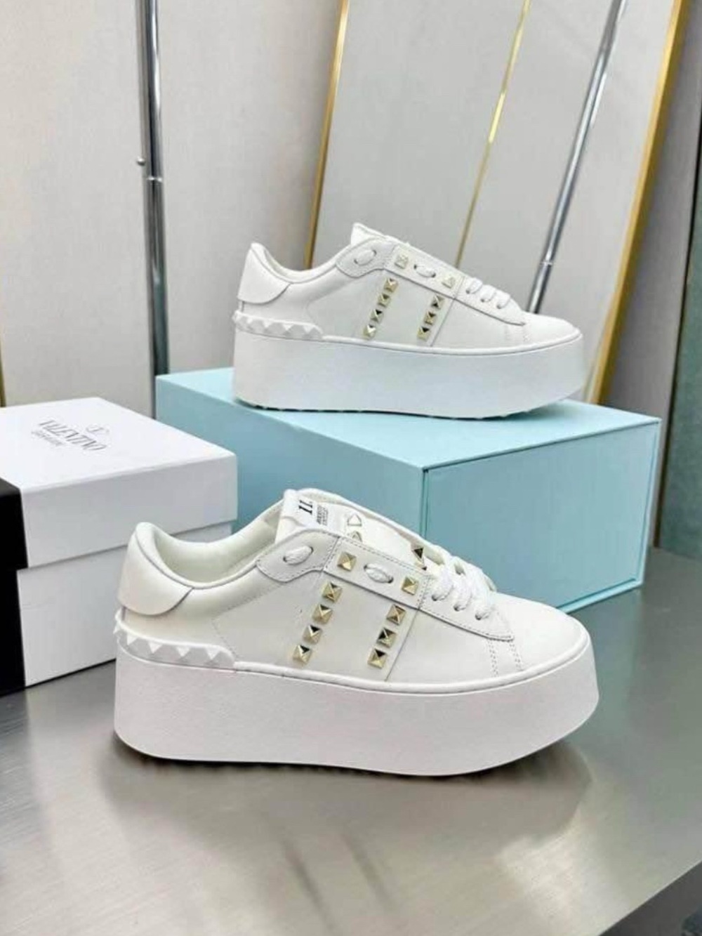 White Platform Studded Women's Sneakers